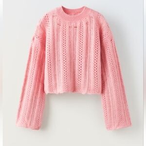 Zara Pink Open Knit Kids Sweater Sz-13/14